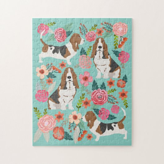 Basset Hound Dog  Florals Legpuzzel (Verticaal)
