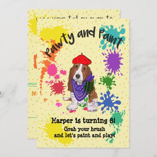 Basset Hound Dog Fun Art verjaardagsuitnodiging Kaart (Voorkant / Achterkant)