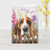 Basset Hound Dog Garden Gladiolus wordt beter Kaart (Gele Bloem)
