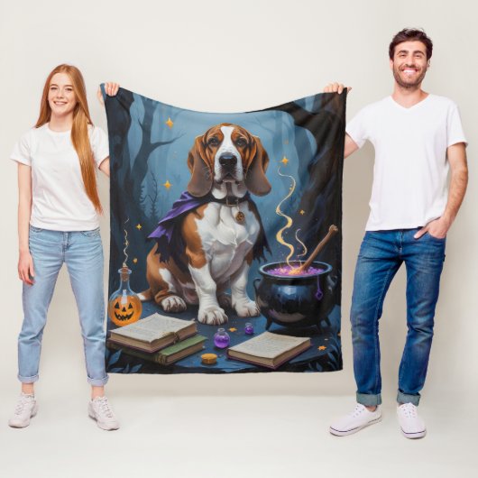 Basset Hound Dog grillig Halloween schilderij Fleece Deken (In situ)