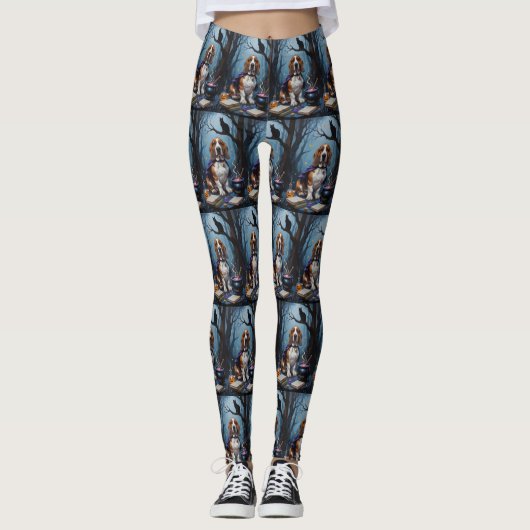 Basset Hound Dog grillig Halloween schilderij Leggings (Voorkant)