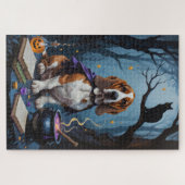 Basset Hound Dog grillig Halloween schilderij Legpuzzel (Horizontaal)
