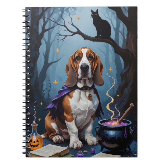 Basset Hound Dog grillig Halloween schilderij Notitieboek (Voorkant)