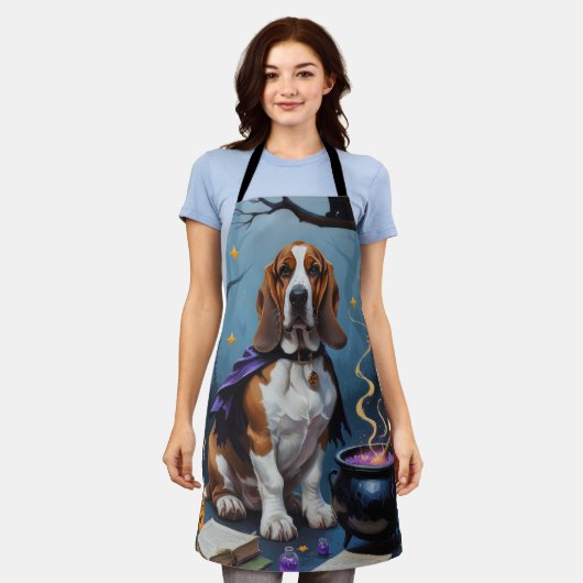 Basset Hound Dog grillig Halloween schilderij Schort (Gedragen)