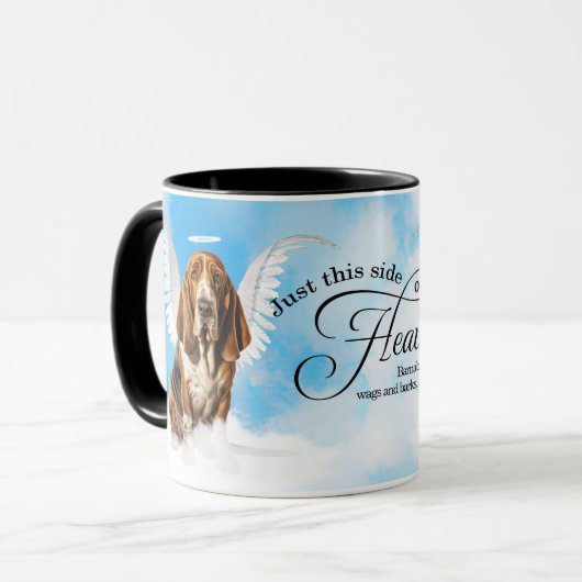 Basset Hound Dog Heaven Personalized Memorial Mok (Voorkant links)