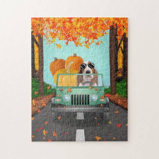 Basset Hound Dog Herfst Pumpkin Legpuzzel (Verticaal)