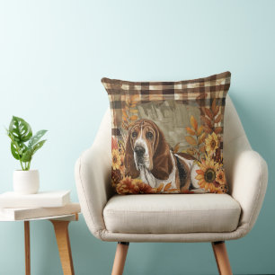 Basset Hound Dog Herfst Waterverf Flowers Kussen