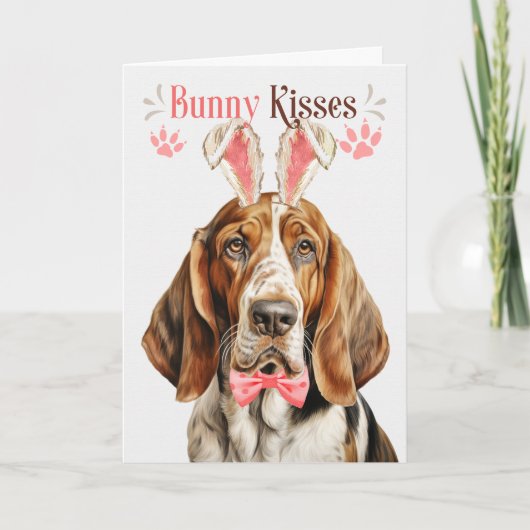 Basset Hound Dog in Bunny Ears Pasen Feestdagen Kaart (Voorkant)