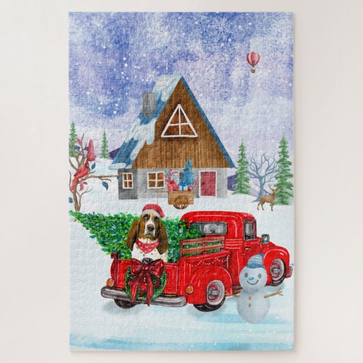 Basset Hound dog in kerstbestelling Vrachtwagen sn Legpuzzel (Verticaal)