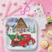 Basset Hound dog in kerstbestelling Vrachtwagen sn Papieren Bordje (Feest)