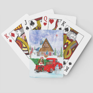 Basset Hound dog in kerstbestelling Vrachtwagen sn Pokerkaarten