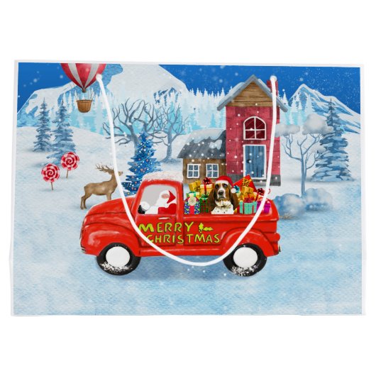 Basset Hound Dog in kerstcadeau Truck Snow Groot Cadeauzakje (Achterkant)