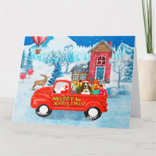Basset Hound Dog in kerstcadeau Truck Snow Kaart
