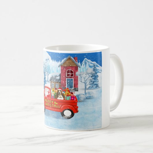 Basset Hound Dog in kerstcadeau Truck Snow Koffiemok (Voorkant rechts)
