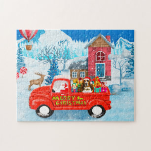 Basset Hound Dog in kerstcadeau Truck Snow Legpuzzel