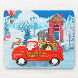 Basset Hound Dog in kerstcadeau Truck Snow Muismat