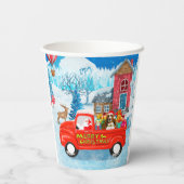 Basset Hound Dog in kerstcadeau Truck Snow Papieren Bekers (Achterkant)