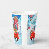 Basset Hound Dog in kerstcadeau Truck Snow Papieren Bekers (Links)