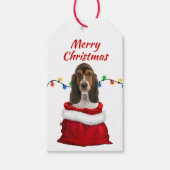Basset Hound Dog in Santa Bag Cadeaulabel (Voorkant)