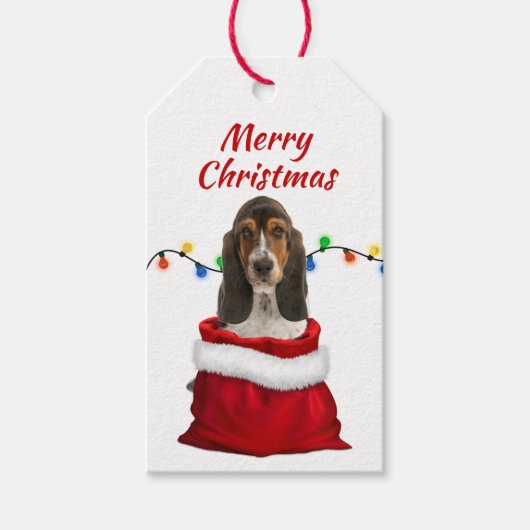 Basset Hound Dog in Santa Bag Cadeaulabel (Voorkant)