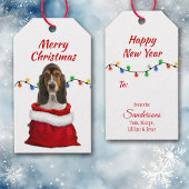 Basset Hound Dog in Santa Bag Cadeaulabel