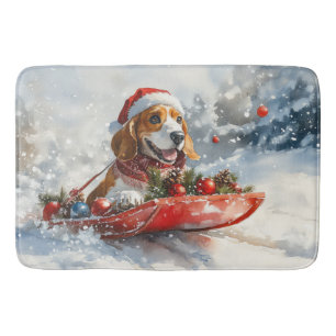 Basset Hound Dog in Sledge Let It Snow Christmas Badmat