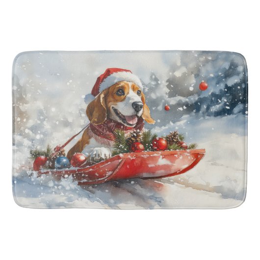 Basset Hound Dog in Sledge Let It Snow Christmas Badmat (Voorkant)