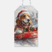 Basset Hound Dog in Sledge Let It Snow Christmas Cadeaulabel (Achterkant)