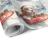 Basset Hound Dog in Sledge Let It Snow Christmas Cadeaupapier (Rol Hoek)