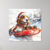 Basset Hound Dog in Sledge Let It Snow Christmas Canvas Afdruk (Voorkant)