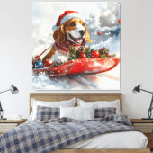 Basset Hound Dog in Sledge Let It Snow Christmas Canvas Afdruk (Insitu (Slaapkamer))