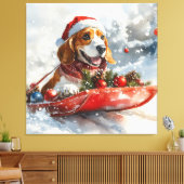 Basset Hound Dog in Sledge Let It Snow Christmas Canvas Afdruk (Insitu (Woonkamer))