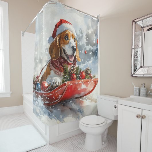 Basset Hound Dog in Sledge Let It Snow Christmas Douchegordijn (In situ)