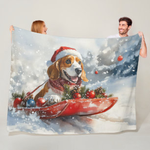 Basset Hound Dog in Sledge Let It Snow Christmas Fleece Deken