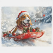 Basset Hound Dog in Sledge Let It Snow Christmas Fleece Deken (Voorkant (Horizontaal))