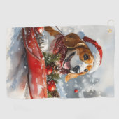 Basset Hound Dog in Sledge Let It Snow Christmas Golfhanddoek (Horizontaal)