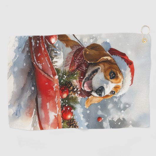 Basset Hound Dog in Sledge Let It Snow Christmas Golfhanddoek (Horizontaal)