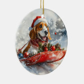 Basset Hound Dog in Sledge Let It Snow Christmas Keramisch Ornament (Rechts)