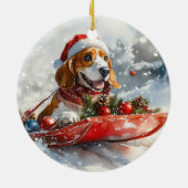 Basset Hound Dog in Sledge Let It Snow Christmas Keramisch Ornament (Achterkant)