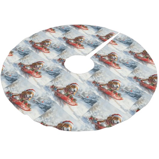 Basset Hound Dog in Sledge Let It Snow Christmas Kerstboom Rok (Gekanteld)