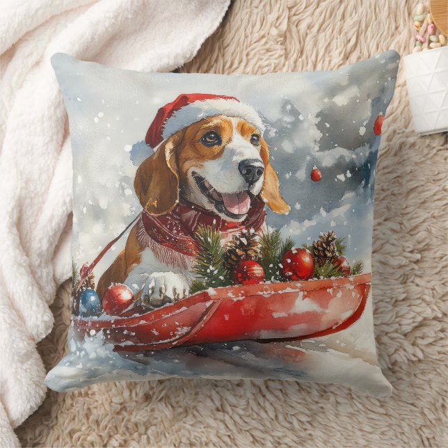 Basset Hound Dog in Sledge Let It Snow Christmas Kussen (Deken)