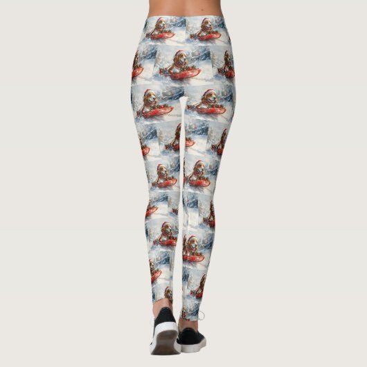 Basset Hound Dog in Sledge Let It Snow Christmas Leggings (Achterkant)
