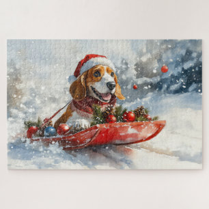 Basset Hound Dog in Sledge Let It Snow Christmas Legpuzzel