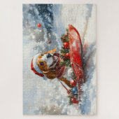 Basset Hound Dog in Sledge Let It Snow Christmas Legpuzzel (Verticaal)