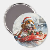 Basset Hound Dog in Sledge Let It Snow Christmas Magneet (Voorkant / Achterkant)