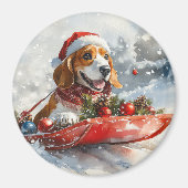 Basset Hound Dog in Sledge Let It Snow Christmas Magneet (Voorkant)
