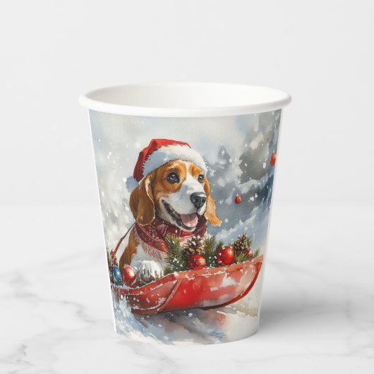 Basset Hound Dog in Sledge Let It Snow Christmas Papieren Bekers (Voorkant)