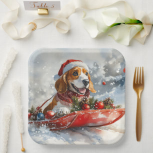 Basset Hound Dog in Sledge Let It Snow Christmas Papieren Bordje