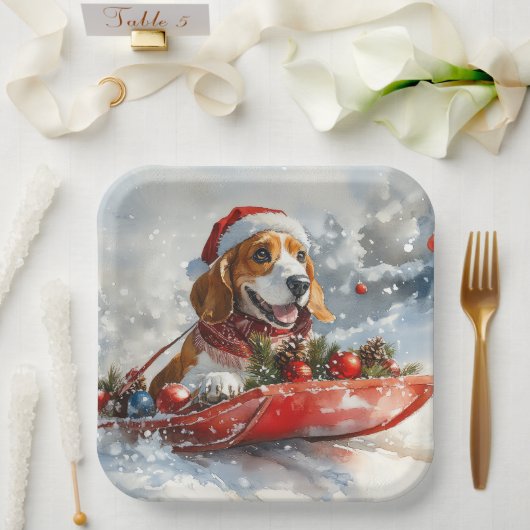 Basset Hound Dog in Sledge Let It Snow Christmas Papieren Bordje (Huwelijk)