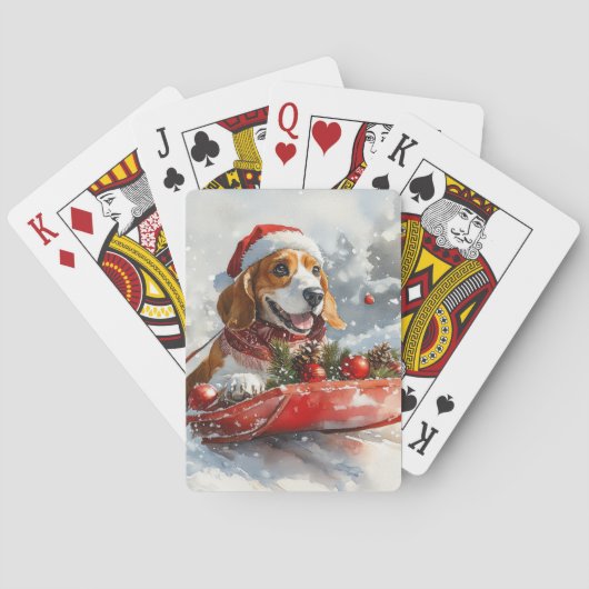 Basset Hound Dog in Sledge Let It Snow Christmas Pokerkaarten (Achterkant)